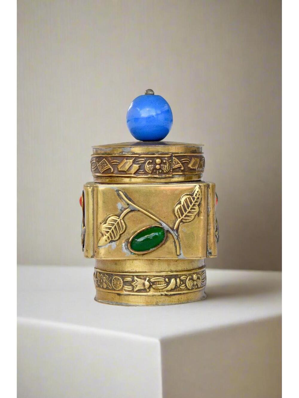 Chinese Brass Jar with Peking Glass